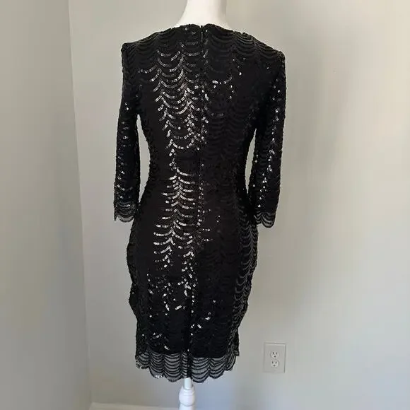 Lulus Stardust black sequin bodycon 3/4 sleeve mini dress size S - Picture 5 of 12